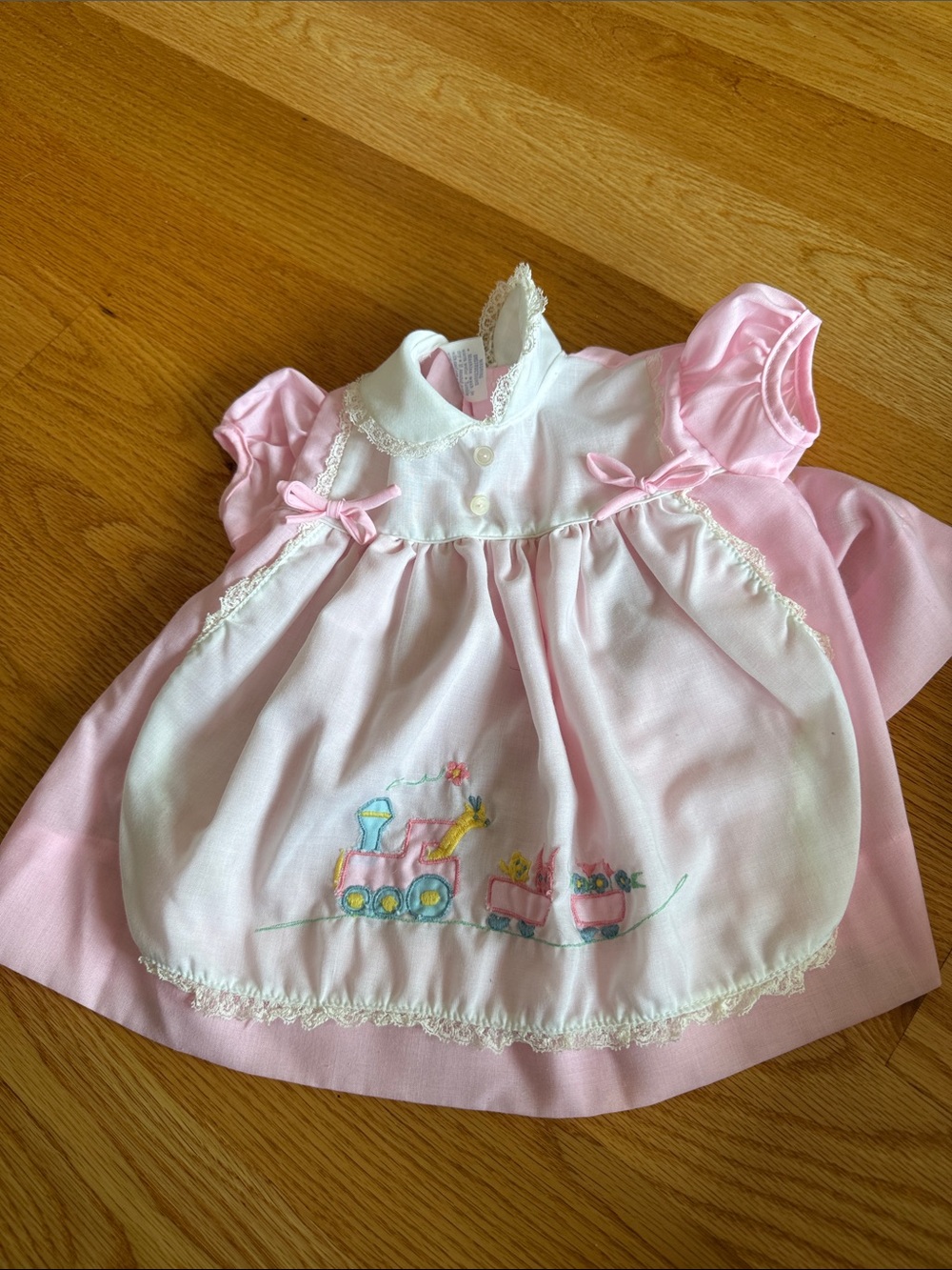 Pink Baby Dress with Embroidered Train Detail